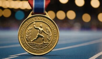 Gros plan sur une médaille d'or des Jeux Olympiques de Paris