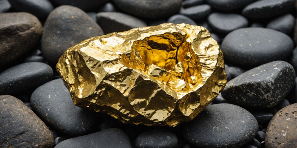 Grosse pépite d'or sur des rochers sombres